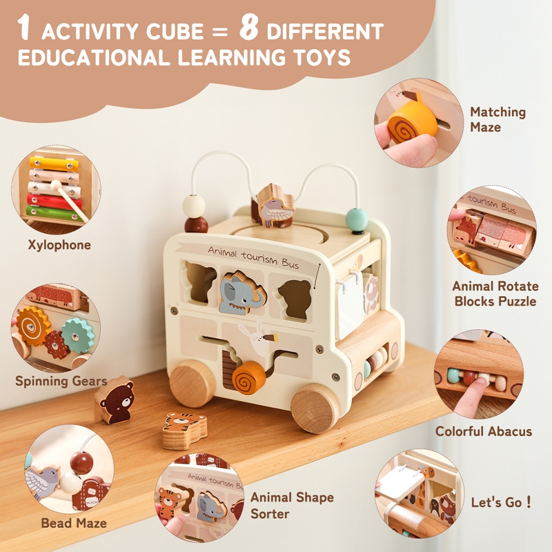 몬테소리 나무 어린이 장난감 비지토이 교육용 게임 버스 - Kids Toys 2 Year Old 리뷰 및 가격