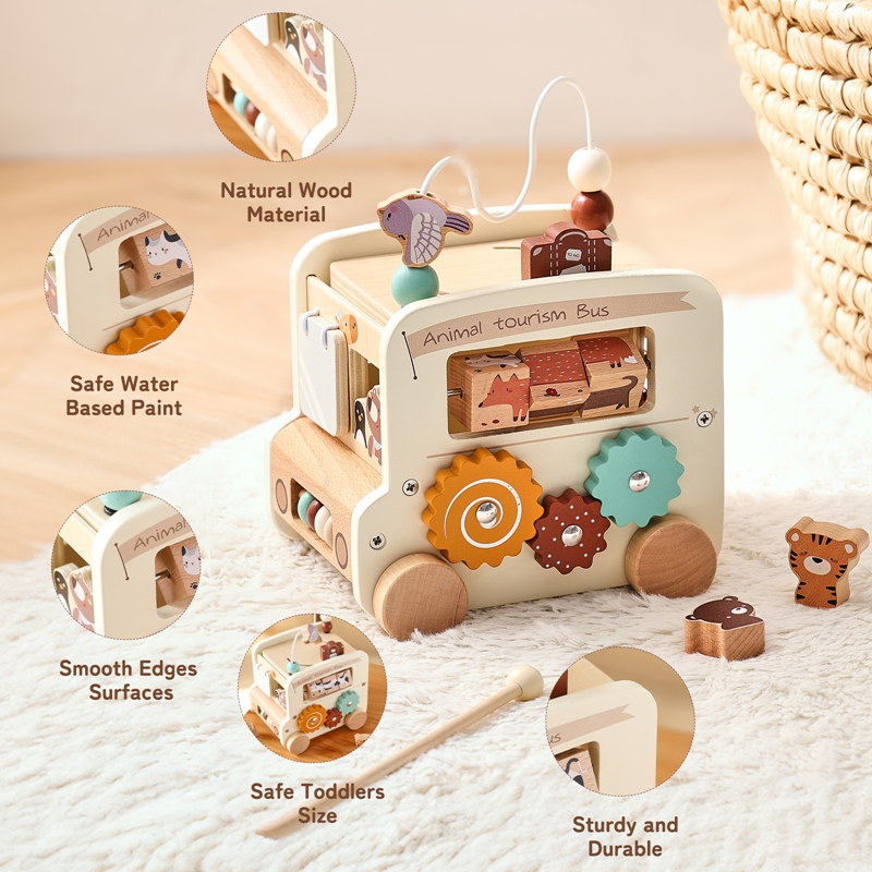 몬테소리 나무 어린이 장난감 비지토이 교육용 게임 버스 - Kids Toys 2 Year Old 리뷰 및 가격